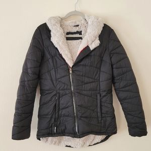 Steve Madden Black Faux Fur-Lined Puffer Coat Size Medium